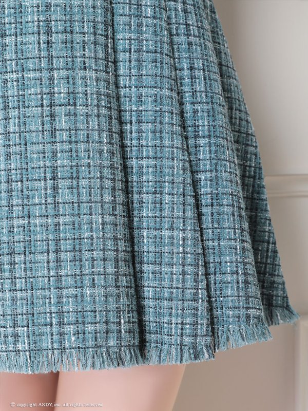 画像21: XSサイズあり【an /アン】セットアップ/ フロントジッパー/ ツイード/ 半袖/ ボタン/ 裾フリンジ/ ミニドレス/ キャバドレス[OF05]