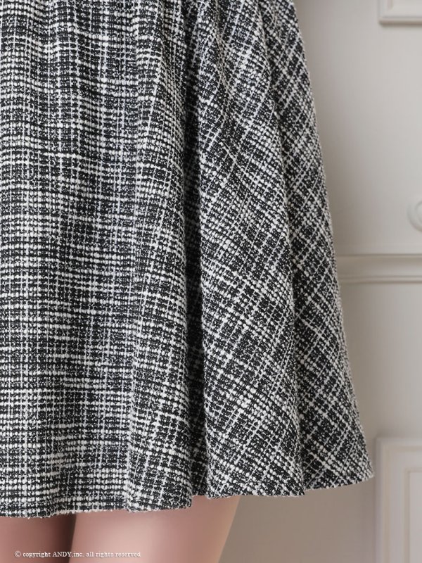 画像8: XSサイズあり【an/アン】 ツイード/ パールボタン/ パフスリーブ/ 半袖/ 袖あり/ ゴールドチェーン / フレア/ ワンピース/ ミニドレス/ キャバドレス[OF05]