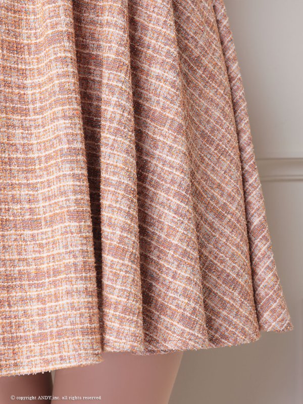 画像24: XSサイズあり【an/アン】 ツイード/ パールボタン/ パフスリーブ/ 半袖/ 袖あり/ ゴールドチェーン / フレア/ ワンピース/ ミニドレス/ キャバドレス[OF05]