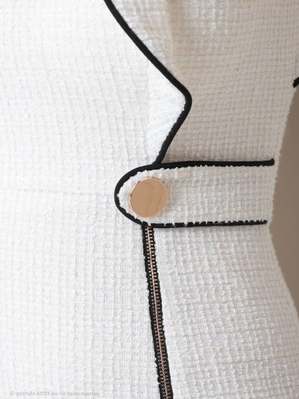 画像7: XSサイズあり【an/アン】フロントジップ/ 袖フリル/ ツイード/ ハイネック/ ストレッチ/ タイト/ ミニドレス/ キャバドレス[OF05]