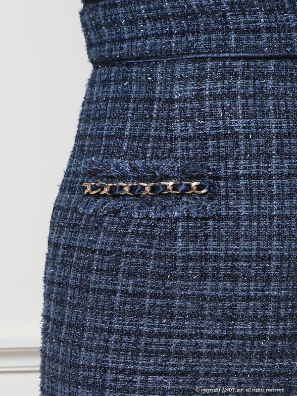 画像13: XSサイズあり【an /アン】 ツイード/ フロントジップ/ チェーン/ ノースリーブ/ ポケットデザイン/タイト/ ミニドレス/ キャバドレス[OF05]