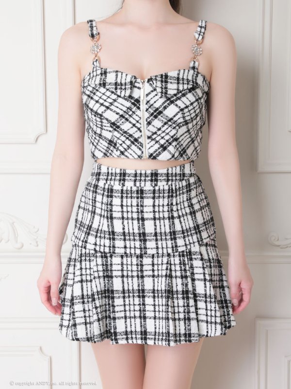 画像15: XSサイズあり【an/アン】 チェックツイード/ フロントジップ/ キャミソール/  セットアップ/ ミニドレス/ キャバドレス[OF05]