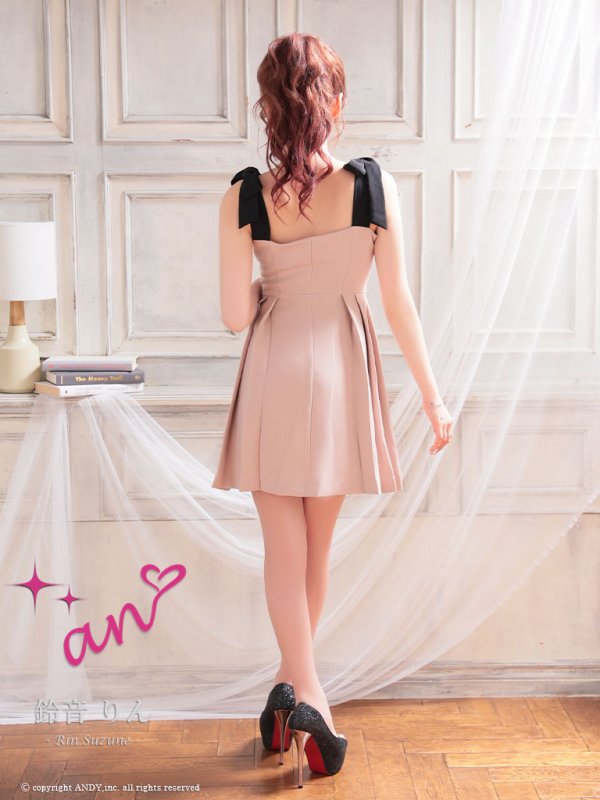 画像13: XSサイズあり 【an /アン】ショルダーリボン/ 襟付き/ ノースリーブ/ ボタン装飾/ Aライン/ ミニドレス/ キャバドレス[OF05]