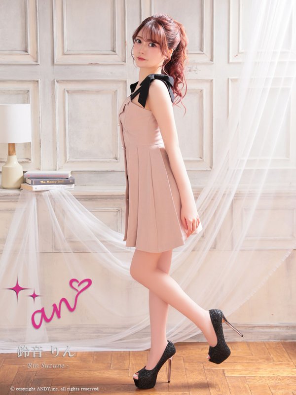 画像12: XSサイズあり 【an /アン】ショルダーリボン/ 襟付き/ ノースリーブ/ ボタン装飾/ Aライン/ ミニドレス/ キャバドレス[OF05]