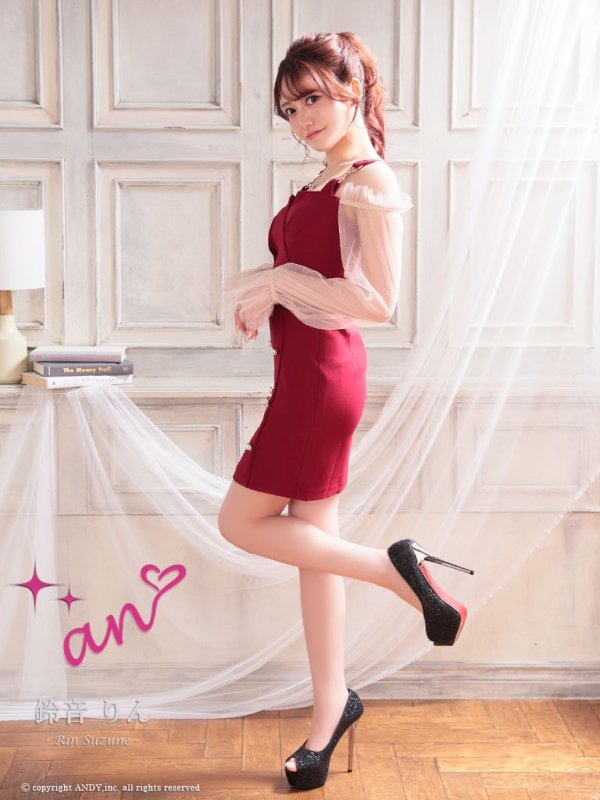 画像27: XSサイズあり【an/アン】シアー/ 切り替え/ ショルダーバックル/ 長袖/ 袖あり/ パールボタン/ タイト/ ミニドレス/ キャバドレス[OF05]