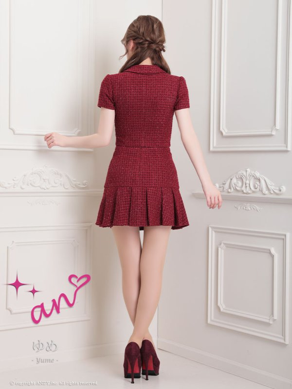 画像4: XSサイズあり【an/アン】ラメツイード/ 襟付き/ ボタンデザイン/ 半袖/ 袖あり/ セットアップ/ プリーツ/ ミニドレス/ キャバドレス[OF05]
