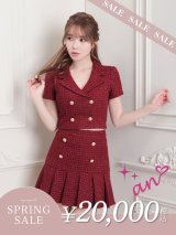 【決算SALE開催中！! 】XSサイズあり【an/アン】ラメツイード/ 襟付き/ ボタンデザイン/ 半袖/ 袖あり/ セットアップ/ プリーツ/ ミニドレス/ キャバドレス[FB03]