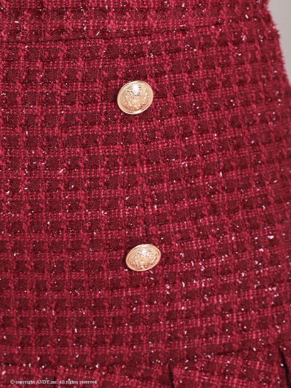 画像6: XSサイズあり【an/アン】ラメツイード/ 襟付き/ ボタンデザイン/ 半袖/ 袖あり/ セットアップ/ プリーツ/ ミニドレス/ キャバドレス[OF05]