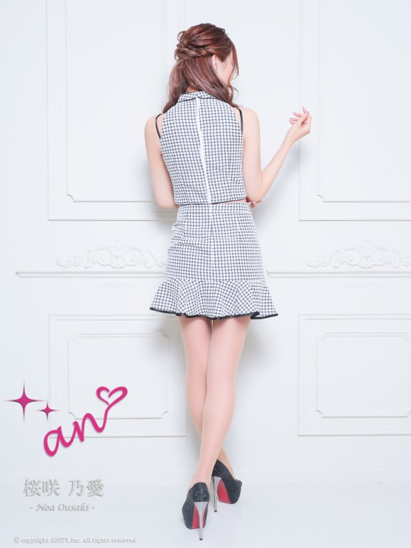 画像11: XSサイズあり【an /アン】セットアップ/ 千鳥柄/ ツイード/ ボタン/ フロントジップ/ キャミソール/ リボン/ カットアウト/ 裾フリル/ ミニドレス/ キャバドレス[OF05]