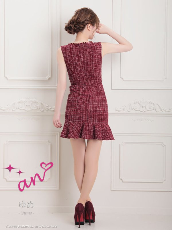 画像5: XSサイズあり【an/アン】フロントジップ/ チェック/ ツイード/ ノースリーブ/ チェーンパイピング/ タイト/ ミニドレス/ キャバドレス[OF05]
