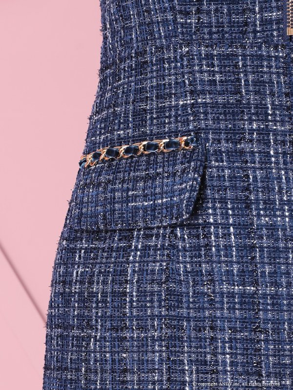 画像24: XSサイズあり【an/アン】フロントジップ/ チェック/ ツイード/ ノースリーブ/ チェーンパイピング/ タイト/ ミニドレス/ キャバドレス[OF05]