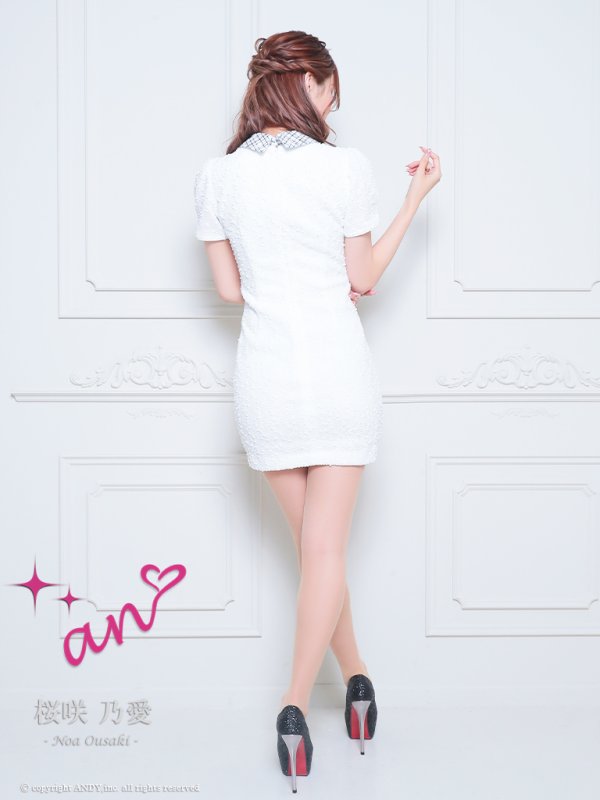 画像22: XSサイズあり【an /アン】襟付き/ スパンコール/ ボタン/ 半袖/ パフスリーブ/タイト/ ミニドレス/ キャバドレス[OF05]