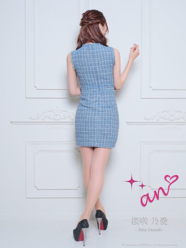 画像23: XSサイズあり【an /アン】 ツイード/ フロントジップ/ ボタン/ ノースリーブ/ ポケットデザイン/タイト/ ミニドレス/ キャバドレス[OF05]