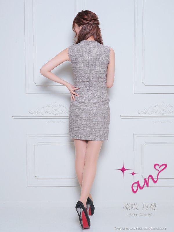画像37: XSサイズあり【an /アン】 ツイード/ フロントジップ/ ボタン/ ノースリーブ/ ポケットデザイン/タイト/ ミニドレス/ キャバドレス[OF05]