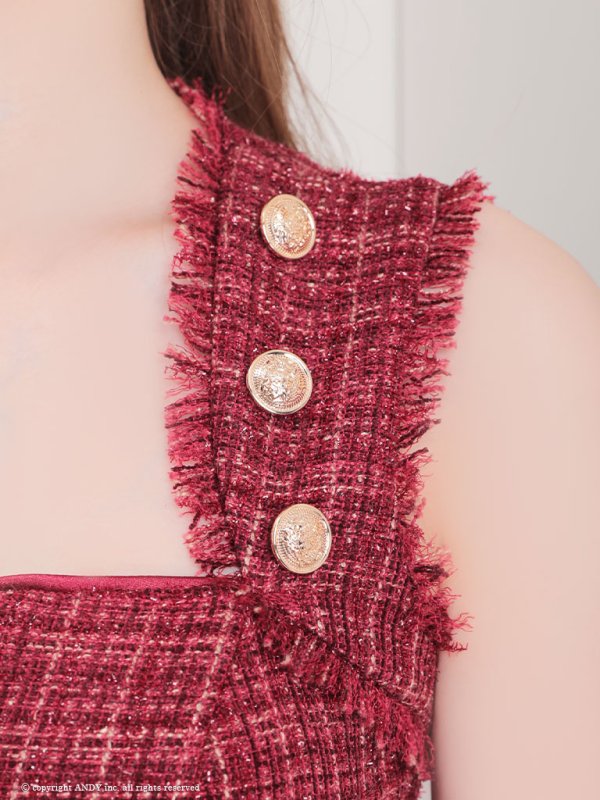 画像15: XSサイズあり【an /アン】 ツイード/ フロントジップ/ ボタン/ ノースリーブ/ ポケットデザイン/タイト/ ミニドレス/ キャバドレス[OF05]