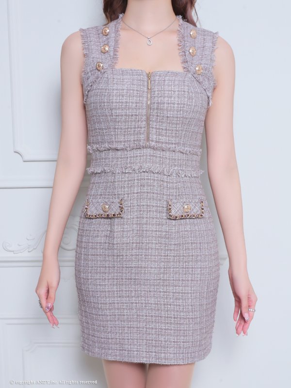 画像38: XSサイズあり【an /アン】 ツイード/ フロントジップ/ ボタン/ ノースリーブ/ ポケットデザイン/タイト/ ミニドレス/ キャバドレス[OF05]