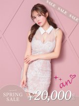 【決算SALE開催中！! 】XSサイズあり【an /アン】 襟付き/ シアー/ レース/ ショルダーリボン/ ノースリーブ/タイト/ ミニドレス/ キャバドレス[FB03]