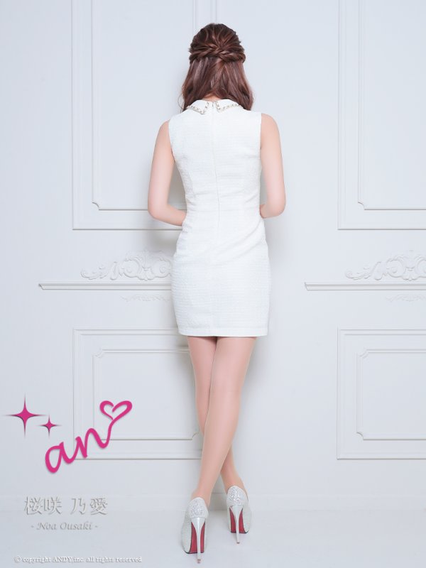 画像4: XSサイズあり【an/アン】襟付き/ チェーン/ カットアウト/ ノースリーブ/ ワンカラー/ タイト/ ミニドレス/ キャバドレス[OF05]