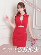 【決算SALE開催中！! 】XSサイズあり【an/アン】襟付き/ チェーン/ カットアウト/ ノースリーブ/ ワンカラー/ タイト/ ミニドレス/ キャバドレス[FB03]