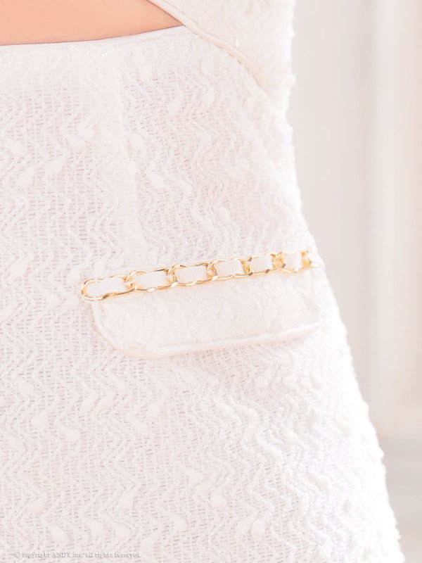 画像23: XSサイズあり【an /アン】 スパンコール/ ツイード/ ショルダーリボン/ チェーン/ フロントジップ/ カットアウト/タイト/ ミニドレス/ キャバドレス[OF05]