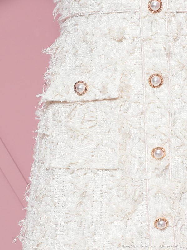 画像6: XSサイズあり【an /アン】パールボタン/ ツイード/ ワンカラー/ 半袖/ 襟付き/ フレア/ ミニドレス/ キャバドレス[OF05]