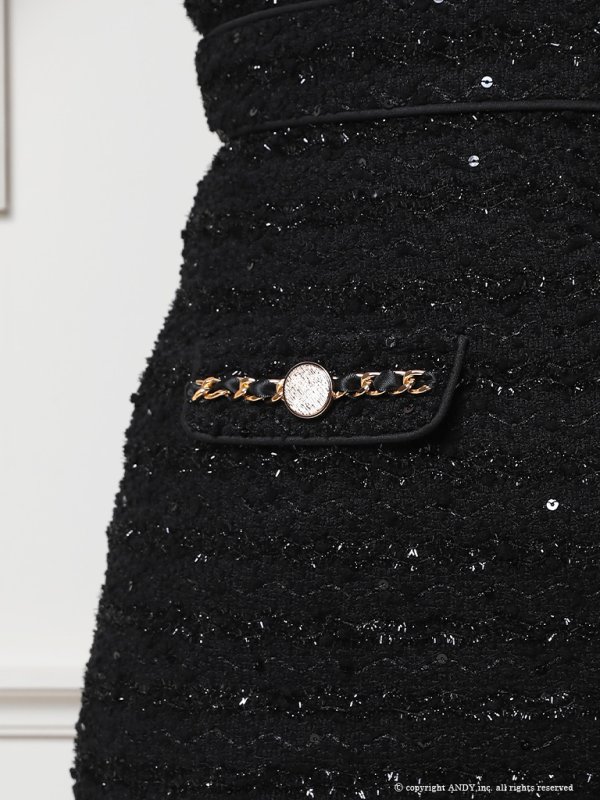 画像12: XSサイズあり【an /アン】 ツイード/ ショルダーリボン/ チェーン/ フロントジップ/ ワンカラー/タイト/ ミニドレス/ キャバドレス[OF05]