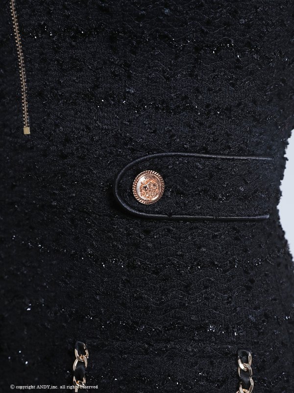 画像7: XSサイズあり【an /アン】 ストレッチ/ ツイード/ フロントジップ/ ショルダーバックル/ ノースリーブ/ ポケットデザイン/タイト/ ミニドレス/ キャバドレス[OF05]