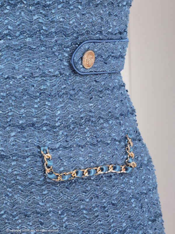 画像17: XSサイズあり【an /アン】 ストレッチ/ ツイード/ フロントジップ/ ショルダーバックル/ ノースリーブ/ ポケットデザイン/タイト/ ミニドレス/ キャバドレス[OF05]