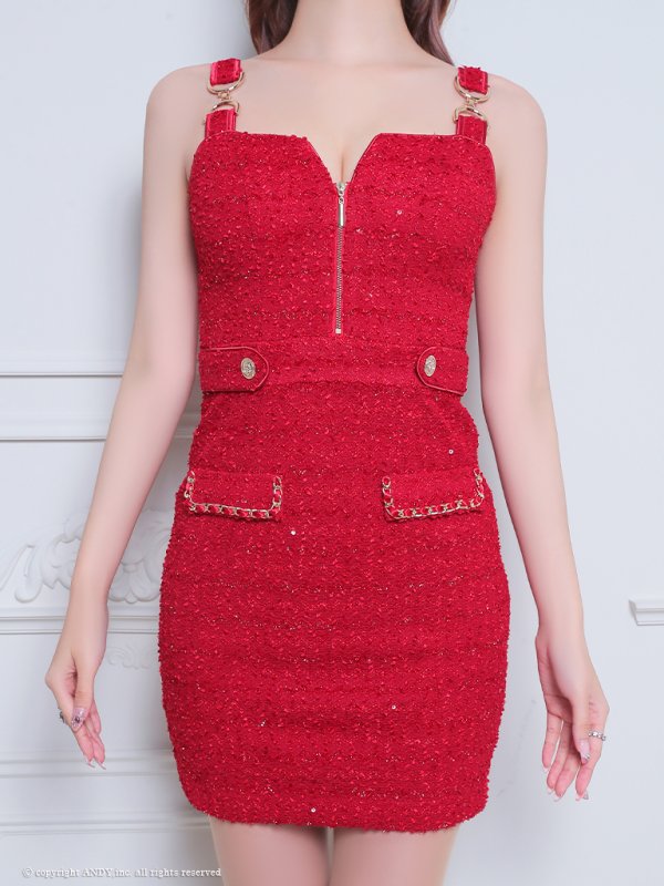 画像34: XSサイズあり【an /アン】 ストレッチ/ ツイード/ フロントジップ/ ショルダーバックル/ ノースリーブ/ ポケットデザイン/タイト/ ミニドレス/ キャバドレス[OF05]