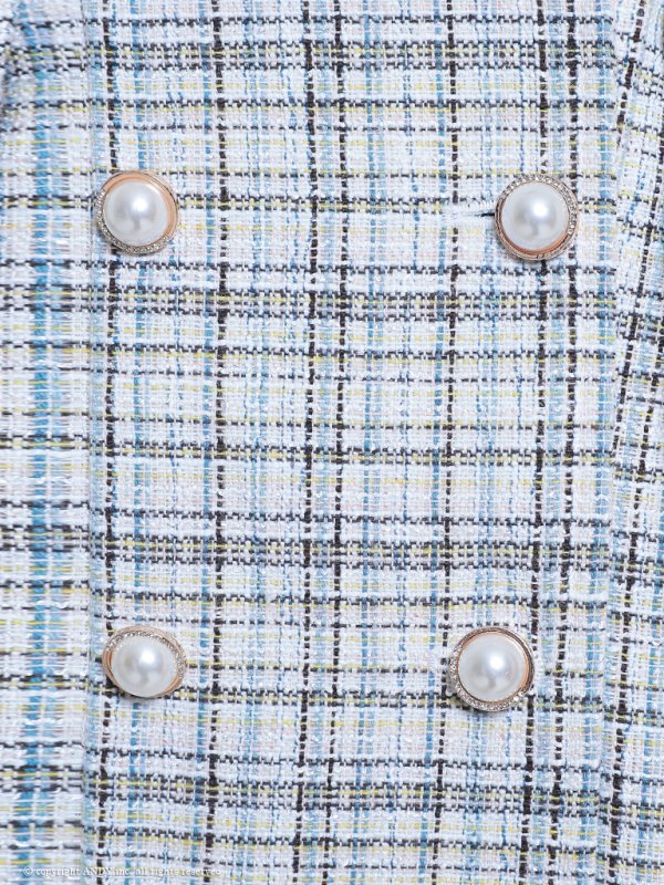 画像8: XSサイズあり【an /アン】ツイード/ パールボタン/ ショルダーリボン/ ノースリーブ/ フレア/ 裾プリーツ/ ミニドレス/ キャバドレス[OF05]