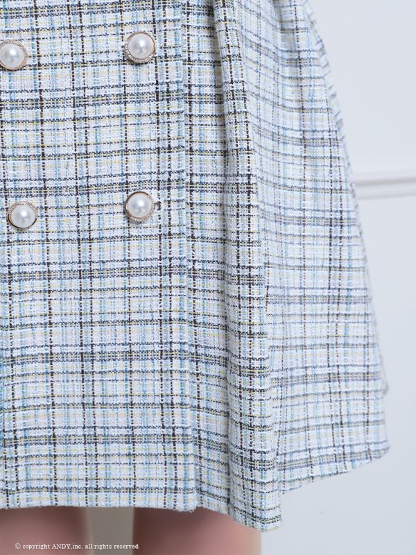 画像9: XSサイズあり【an /アン】ツイード/ パールボタン/ ショルダーリボン/ ノースリーブ/ フレア/ 裾プリーツ/ ミニドレス/ キャバドレス[OF05]