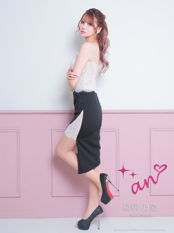 画像4: 【an /アン】ショルダーリボン/ キャミソール/ レース/ 切替/ アシンメトリー/ タイト/ ミディアムドレス/ キャバドレス[OF05]