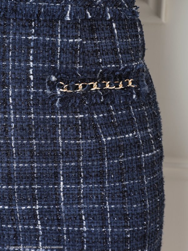 画像13: XSサイズあり【an/アン】襟付き/ フロントジップ/ チェック/ ツイード/ 半袖/ 袖あり/ チェーンパイピング/ タイト/ ミニドレス/ キャバドレス[OF05]