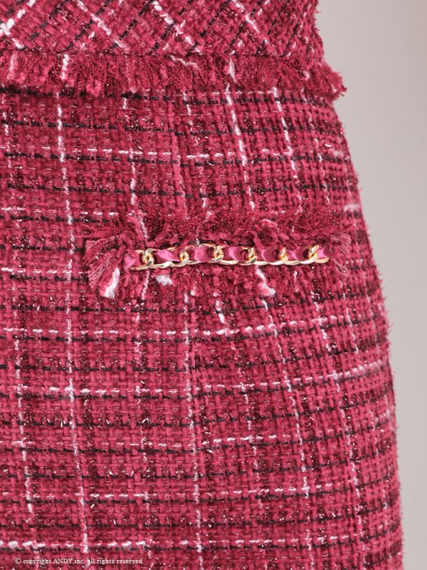 画像20: XSサイズあり【an/アン】襟付き/ フロントジップ/ チェック/ ツイード/ 半袖/ 袖あり/ チェーンパイピング/ タイト/ ミニドレス/ キャバドレス[OF05]