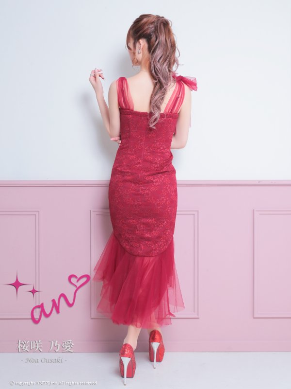 画像26: 【ゆうめろ/関西コレクション着用】XSサイズあり【an /アン】マーメイド/ チュール/ シフォン/ ショルダーリボン/ フリル/ テールカット/ ミディアムドレス/ キャバドレス[OF05]