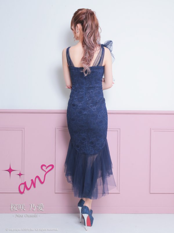 画像33: 【ゆうめろ/関西コレクション着用】XSサイズあり【an /アン】マーメイド/ チュール/ シフォン/ ショルダーリボン/ フリル/ テールカット/ ミディアムドレス/ キャバドレス[OF05]
