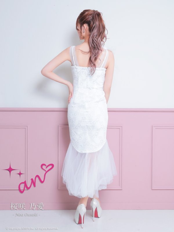 画像40: 【ゆうめろ/関西コレクション着用】XSサイズあり【an /アン】マーメイド/ チュール/ シフォン/ ショルダーリボン/ フリル/ テールカット/ ミディアムドレス/ キャバドレス[OF05]