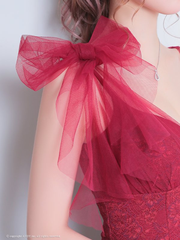 画像28: 【ゆうめろ/関西コレクション着用】XSサイズあり【an /アン】マーメイド/ チュール/ シフォン/ ショルダーリボン/ フリル/ テールカット/ ミディアムドレス/ キャバドレス[OF05]