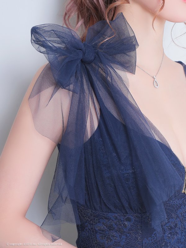 画像35: 【ゆうめろ/関西コレクション着用】XSサイズあり【an /アン】マーメイド/ チュール/ シフォン/ ショルダーリボン/ フリル/ テールカット/ ミディアムドレス/ キャバドレス[OF05]