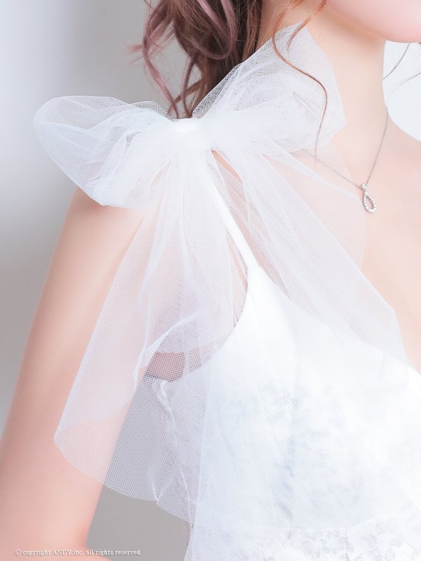 画像42: 【ゆうめろ/関西コレクション着用】XSサイズあり【an /アン】マーメイド/ チュール/ シフォン/ ショルダーリボン/ フリル/ テールカット/ ミディアムドレス/ キャバドレス[OF05]