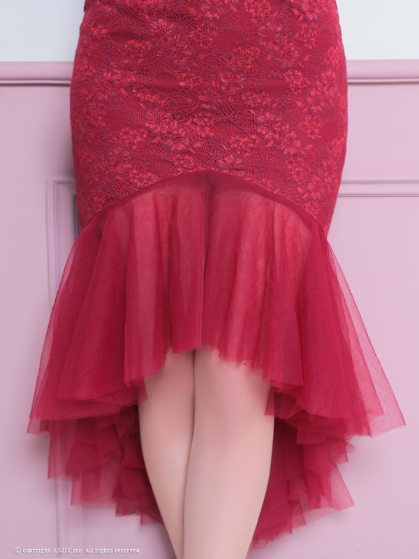 画像29: 【ゆうめろ/関西コレクション着用】XSサイズあり【an /アン】マーメイド/ チュール/ シフォン/ ショルダーリボン/ フリル/ テールカット/ ミディアムドレス/ キャバドレス[OF05]