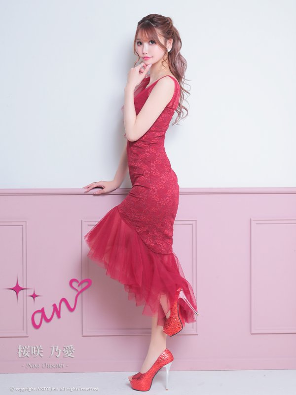 画像25: 【ゆうめろ/関西コレクション着用】XSサイズあり【an /アン】マーメイド/ チュール/ シフォン/ ショルダーリボン/ フリル/ テールカット/ ミディアムドレス/ キャバドレス[OF05]