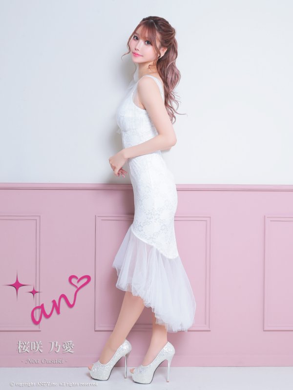 画像39: 【ゆうめろ/関西コレクション着用】XSサイズあり【an /アン】マーメイド/ チュール/ シフォン/ ショルダーリボン/ フリル/ テールカット/ ミディアムドレス/ キャバドレス[OF05]