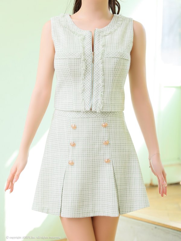 画像5: XSサイズあり【an /アン】 ツイードチェック/ セットアップ/ フロントジップ/ ボックスプリーツ/ ミニドレス/ キャバドレス[OF05]