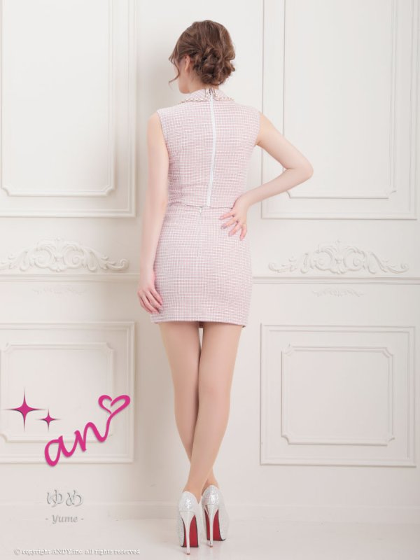 画像4: XSサイズあり【an /アン】 ツイードチェック/ セットアップ/ チェーン/ 襟付き/ タイト/ ミニドレス/ キャバドレス[OF05]