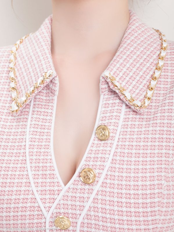 画像6: XSサイズあり【an /アン】 ツイードチェック/ セットアップ/ チェーン/ 襟付き/ タイト/ ミニドレス/ キャバドレス[OF05]