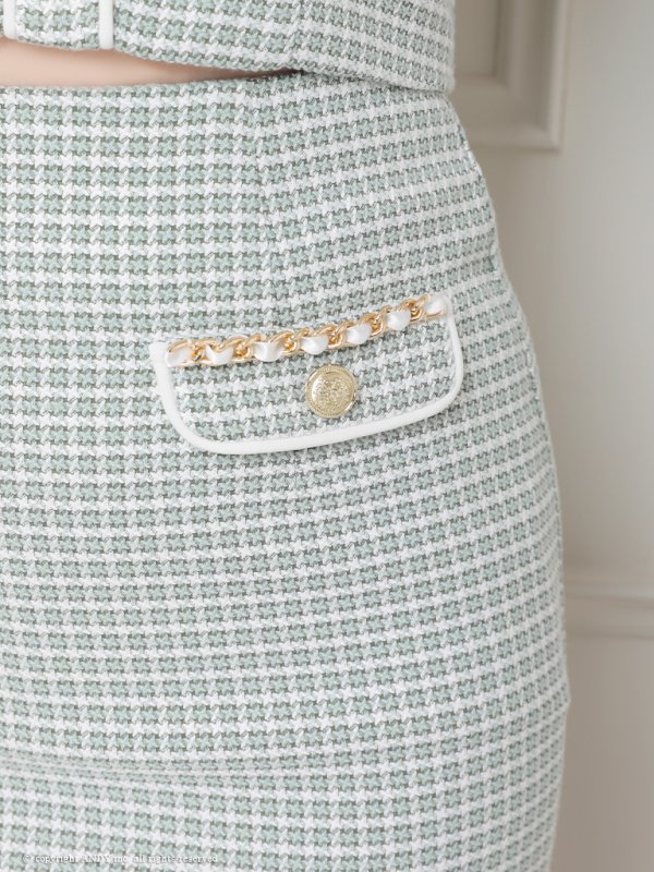 画像16: XSサイズあり【an /アン】 ツイードチェック/ セットアップ/ チェーン/ 襟付き/ タイト/ ミニドレス/ キャバドレス[OF05]