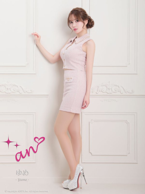 画像3: XSサイズあり【an /アン】 ツイードチェック/ セットアップ/ チェーン/ 襟付き/ タイト/ ミニドレス/ キャバドレス[OF05]