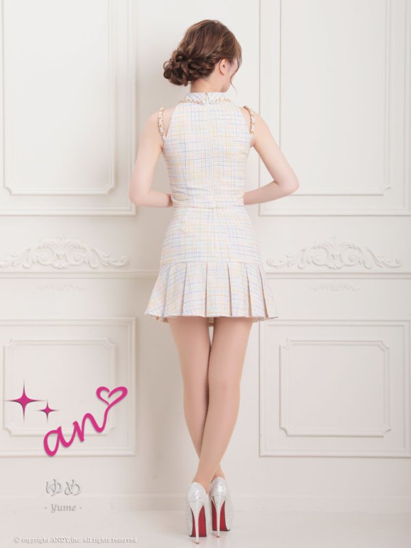 画像22: XSサイズあり【an /アン】襟付き/ チェック/ ツイード/ ノースリーブ/ チェーン/ プリーツ/ Aライン/ セットアップ/ ミニドレス/ キャバドレス[OF05]
