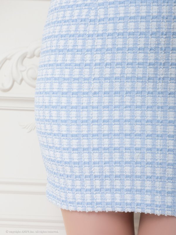 画像28: XSサイズあり【an /アン】 フロントジップ/ チェック/ ツイード/ ネックリボン/ 袖あり/ 半袖/タイト/ ミニドレス/ キャバドレス[OF05]